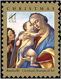 United States Postal Service Christmas Stamp 2008 from Virgin and Child With the Young John the Baptist by the Italian master Sandro Botticelli