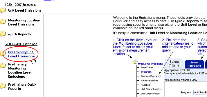 Selecting Preliminary Unit Level Emissions