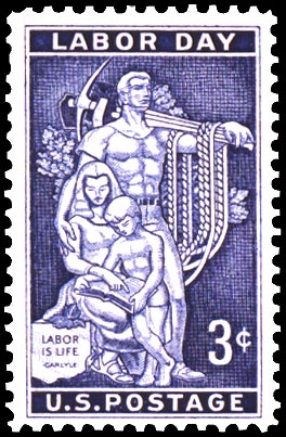 1956 three-cent U.S. stamp issued in commemoration of Labor Day