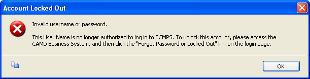 Account Locked Out message