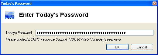 To continue past the Today's Password popup box, enter Today's Password and click the OK button in the lower right corner of the screen.